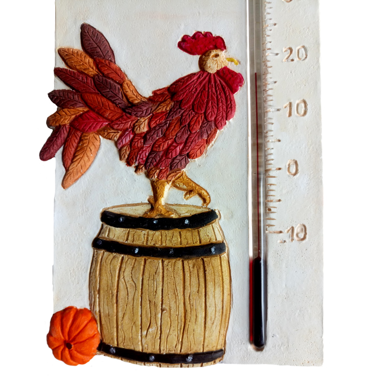 Thermomètre décoratif, mural, artisanal et original motif poules
